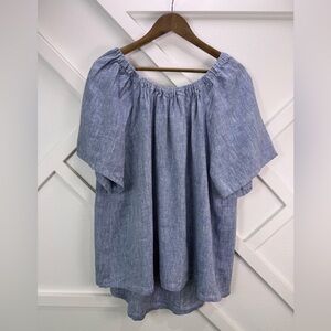 NWT Crown Linen Designs 100% Linen Chambray Blue Peasant Blouse XXL